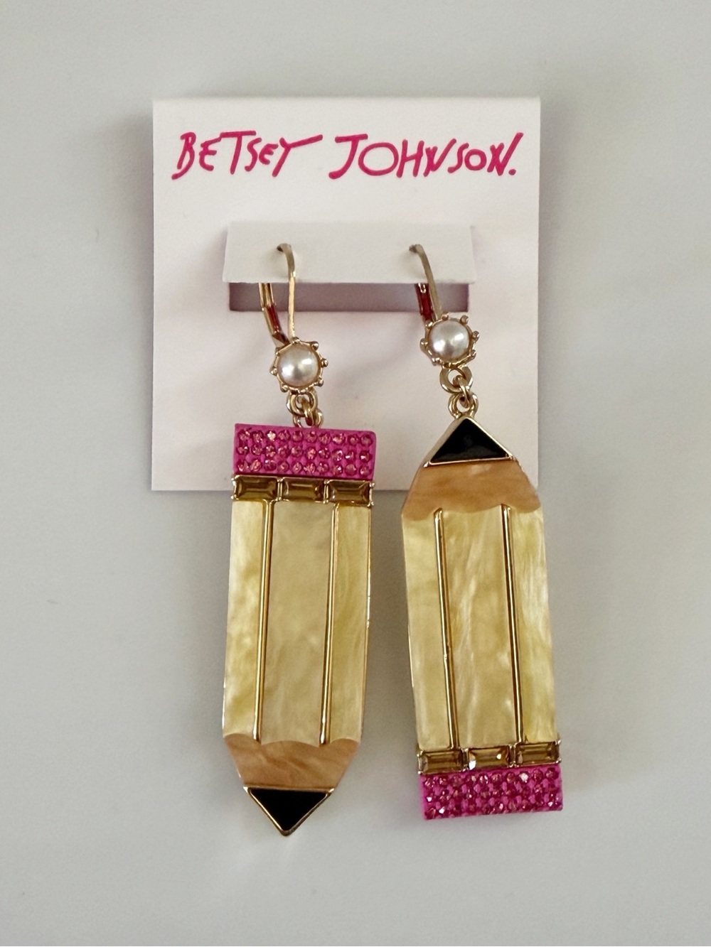 Betsey Johnson Enamel Pencils Dangle Earrings Back To School Teacher Gift NWT